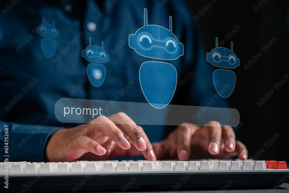 Aufkleber artificial intelligence ai think about prompt command. artificial intelligence ai service concept. r