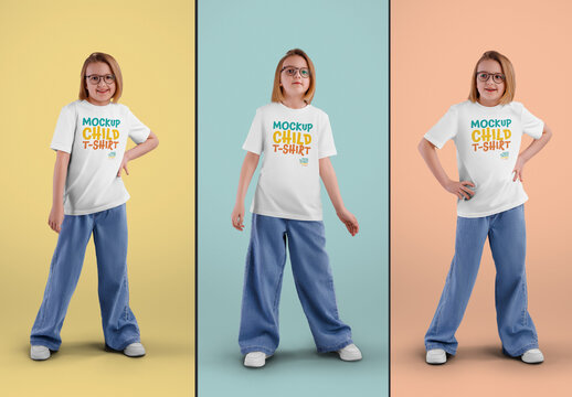 4 Mockups of a Children's T-shirt on a Full-Length Girl