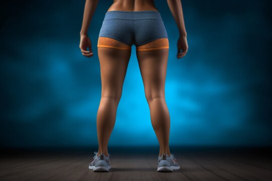 Beautiful woman wearing vibrant short shorts walking flexing legs, fitness muscle body thick legs, beautiful setting, ultra sharp Intricate fine details, professional photography render Generative AI