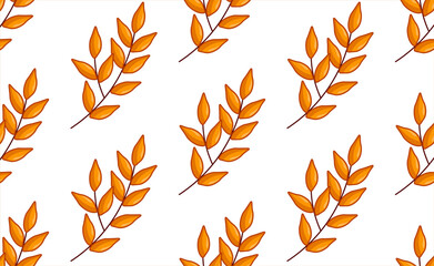 Fototapeta na wymiar Seamless forest pattern with autumn leaves on white background in flat style. Fall background. Vector wallpaper.