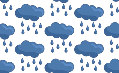 Meubelstickers Seamless forest pattern with blue clouds and drops on white background in flat style. Vector wallpaper. © Anastasiia