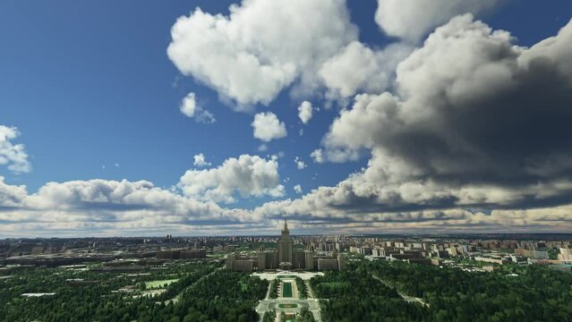 Aerial drone shot of Moscow State University. Russia