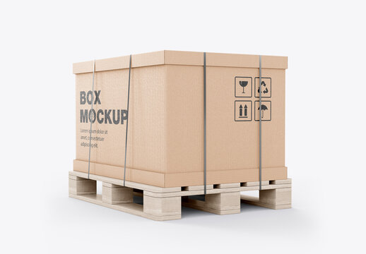 Pallet with Big Kraft Box Mockup