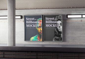 Subway Scene with 2 Advertisement Posters Mockup