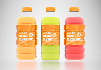 Set of 3 Juice Plastic Bottle Mockup