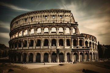 Fototapeta na wymiar An engraving of Colosseum in Rome during the Victorian period. Generative AI