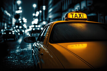 Taxi at night. AI Generated - obrazy, fototapety, plakaty