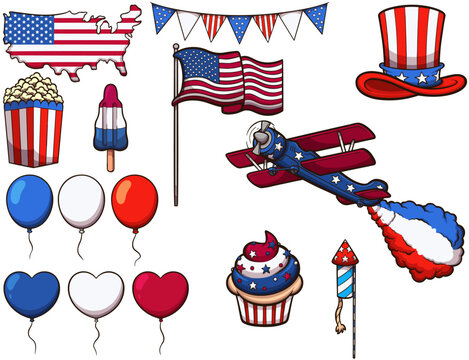4th Of July Elements. Vector clip art illustration with simple gradients.