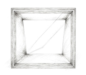 Pencil sketch frame with empty copy-space inside, isolated on transparent white background