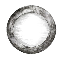 Pencil sketch round frame with empty copy-space inside, isolated on transparent white background