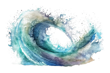Ocean wave painted in watercolor, isolated on transparent white background