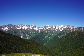 北アルプス　初夏の穂高連峰と槍ヶ岳