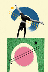 Photo collage of yoga studio pilates woman relax hobby stretching muscles twine split workout...