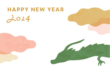 2024年辰年のシンプルな龍のイラストの年賀状テンプレート　竜　おしゃれ　年賀素材　デザイン　干支