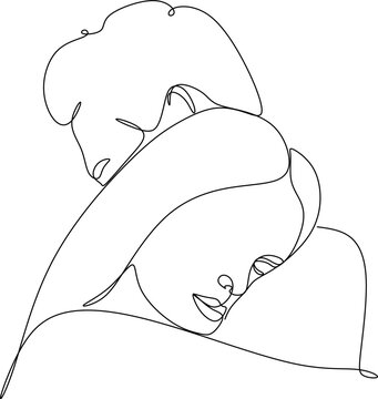 recommend clip art: The silhouette of kissing couple faces drawn in one continuous line. Vector illustration