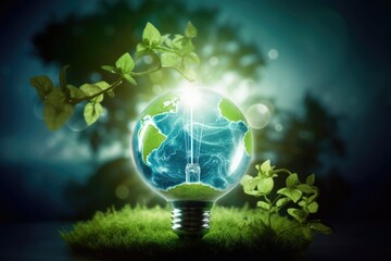 Green Energy Concept: A bright and innovative light bulb symbolizes eco-friendly electricity and...