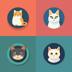 animal, art, background, black, cartoon, cat, character, collection, cute, design, domestic, drawing, emoticons, face, flat, fun, funny, graphic, happy, head, icon, illustration, isolated, kitten, kit