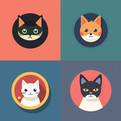 animal, art, background, black, cartoon, cat, character, collection, cute, design, domestic, drawing, emoticons, face, flat, fun, funny, graphic, happy, head, icon, illustration, isolated, kitten, kit