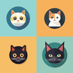animal, art, background, black, cartoon, cat, character, collection, cute, design, domestic, drawing, emoticons, face, flat, fun, funny, graphic, happy, head, icon, illustration, isolated, kitten, kit
