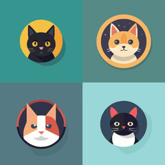 animal, art, background, black, cartoon, cat, character, collection, cute, design, domestic, drawing, emoticons, face, flat, fun, funny, graphic, happy, head, icon, illustration, isolated, kitten, kit