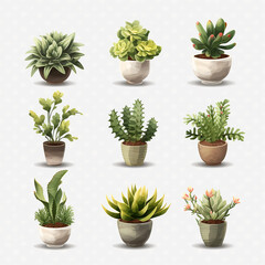 set of cactus in pots, ai generated