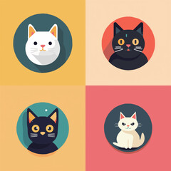 animal, art, background, black, cartoon, cat, character, collection, cute, design, domestic, drawing, emoticons, face, flat, fun, funny, graphic, happy, head, icon, illustration, isolated, kitten, kit