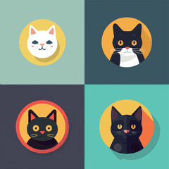 animal, art, background, black, cartoon, cat, character, collection, cute, design, domestic, drawing, emoticons, face, flat, fun, funny, graphic, happy, head, icon, illustration, isolated, kitten, kit