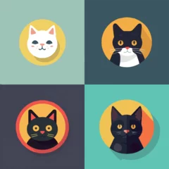 Fotobehang animal, art, background, black, cartoon, cat, character, collection, cute, design, domestic, drawing, emoticons, face, flat, fun, funny, graphic, happy, head, icon, illustration, isolated, kitten, kit © gukin