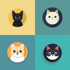 animal, art, background, black, cartoon, cat, character, collection, cute, design, domestic, drawing, emoticons, face, flat, fun, funny, graphic, happy, head, icon, illustration, isolated, kitten, kit