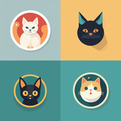 animal, art, background, black, cartoon, cat, character, collection, cute, design, domestic, drawing, emoticons, face, flat, fun, funny, graphic, happy, head, icon, illustration, isolated, kitten, kit