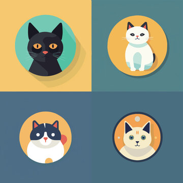 animal, art, background, black, cartoon, cat, character, collection, cute, design, domestic, drawing, emoticons, face, flat, fun, funny, graphic, happy, head, icon, illustration, isolated, kitten, kit