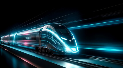 Fototapeta na wymiar The modern train rushes at speed, generative AI.