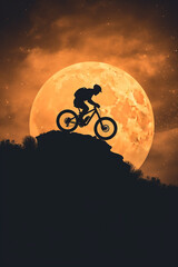 mountain bike in full moon night, ai generated