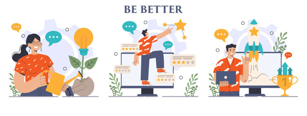 Be better concept set. Improvement and development idea. Growth