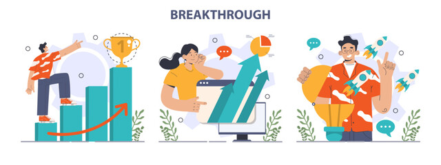 Breakthrough concept set. Courage and motivation to move forward