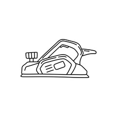 Electric hand planer icon in sketch style. Woodworking tool vector illustration.