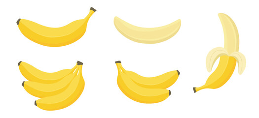 Cartoon bananas. Peel banana, isolated on white background, banana icon vector illustration set

