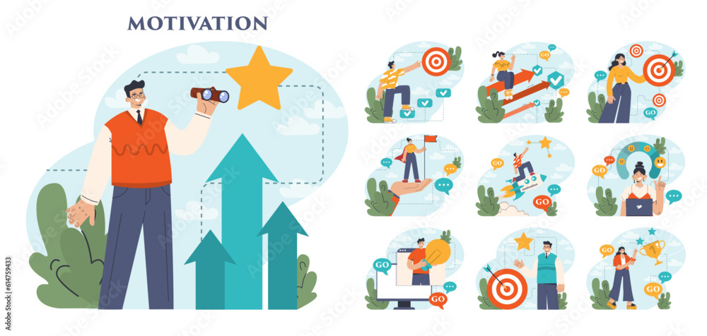 Poster motivation set. ambitious character set and achieve the goal. persistence