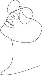Stylish one continuous line woman in sunglasses. Fashionable typography girl in minimalist style. Beauty sign. Attractive fashion model. Summer fashion. Human avatar in glasses