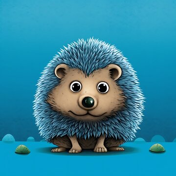 Hedgehog On A Blue Background, 3d Illustration For Children Ai Generated