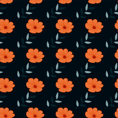 Obraz premium Simple stylized flower seamless pattern. Decorative naive botanical backdrop.