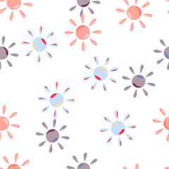 Sun seamless hand drawn pattern in doodle style.
