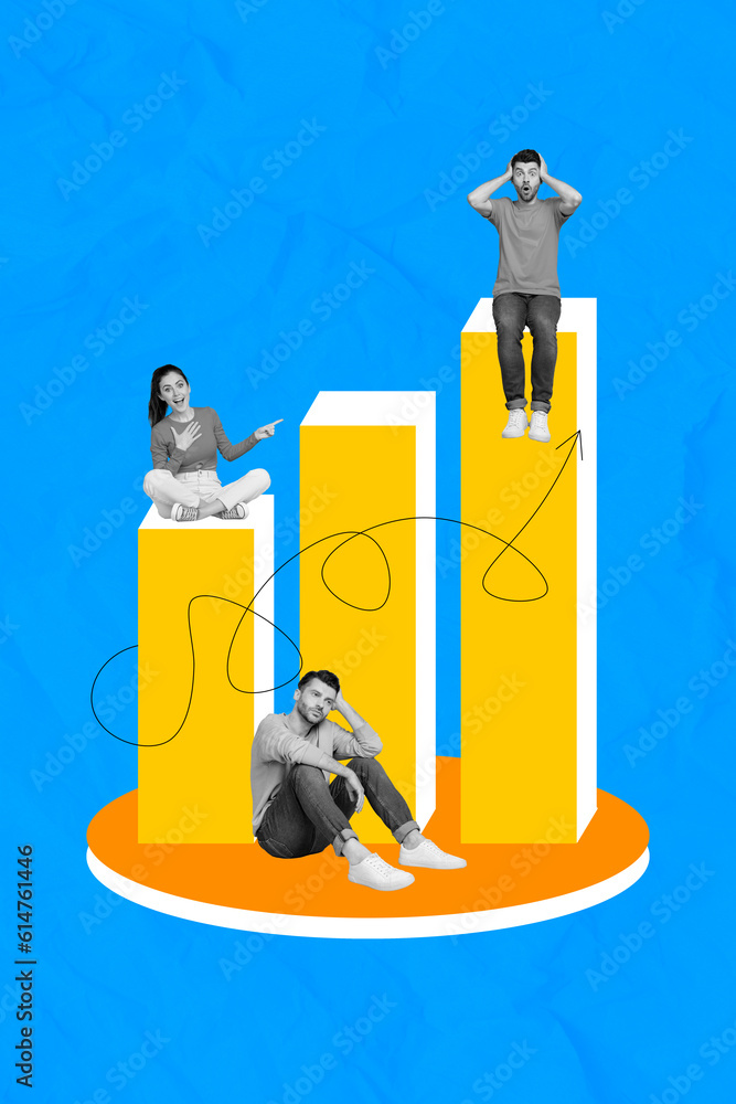 Aufkleber creative template graphics collage image of funny shocked workers achieving success together isolate