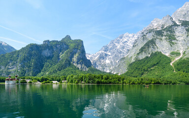 Fototapeta na wymiar alpine lake in the mountains - Königssee panorama