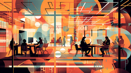 abstract illustration of people coworking in a modern office space
