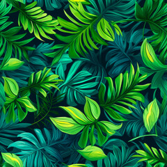Green tropical leaves seamless pattern background - 614765417