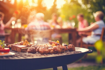 Barbecue party in backyard blurred background