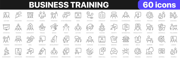 Business training line icons collection. Workshop, lecture, education icons. UI icon set. Thin outline icons pack. Vector illustration EPS10