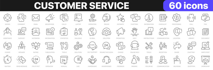 Customer service line icons collection. Support, contact us, message icons. UI icon set. Thin outline icons pack. Vector illustration EPS10