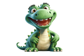 Fototapeta premium Cute Cartoon Alligator Character on Transparent Background. AI